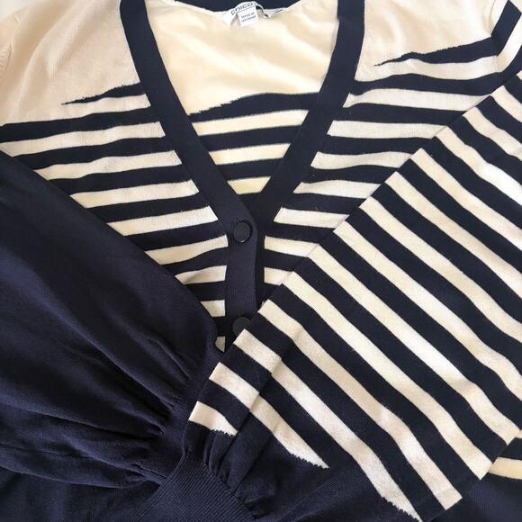 CHICO'S NWT Mixed Stripe Balloon Sleeves Knit Cardigan Sweater Size 3/XL - Picture 9 of 13